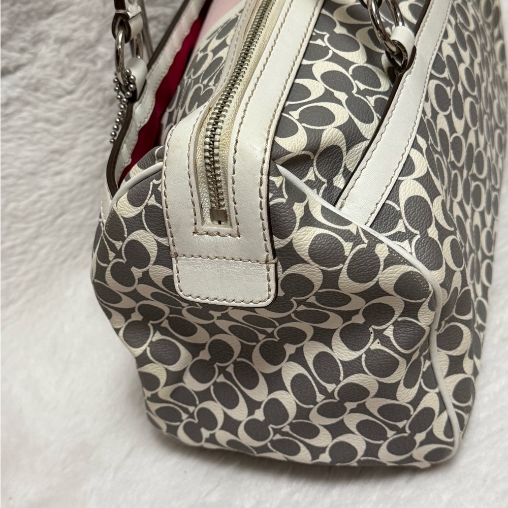 Coach Chelsea Heritage Satchel Gray & Pink Signature Stripe Tote with White Trim - Picture 5 of 13